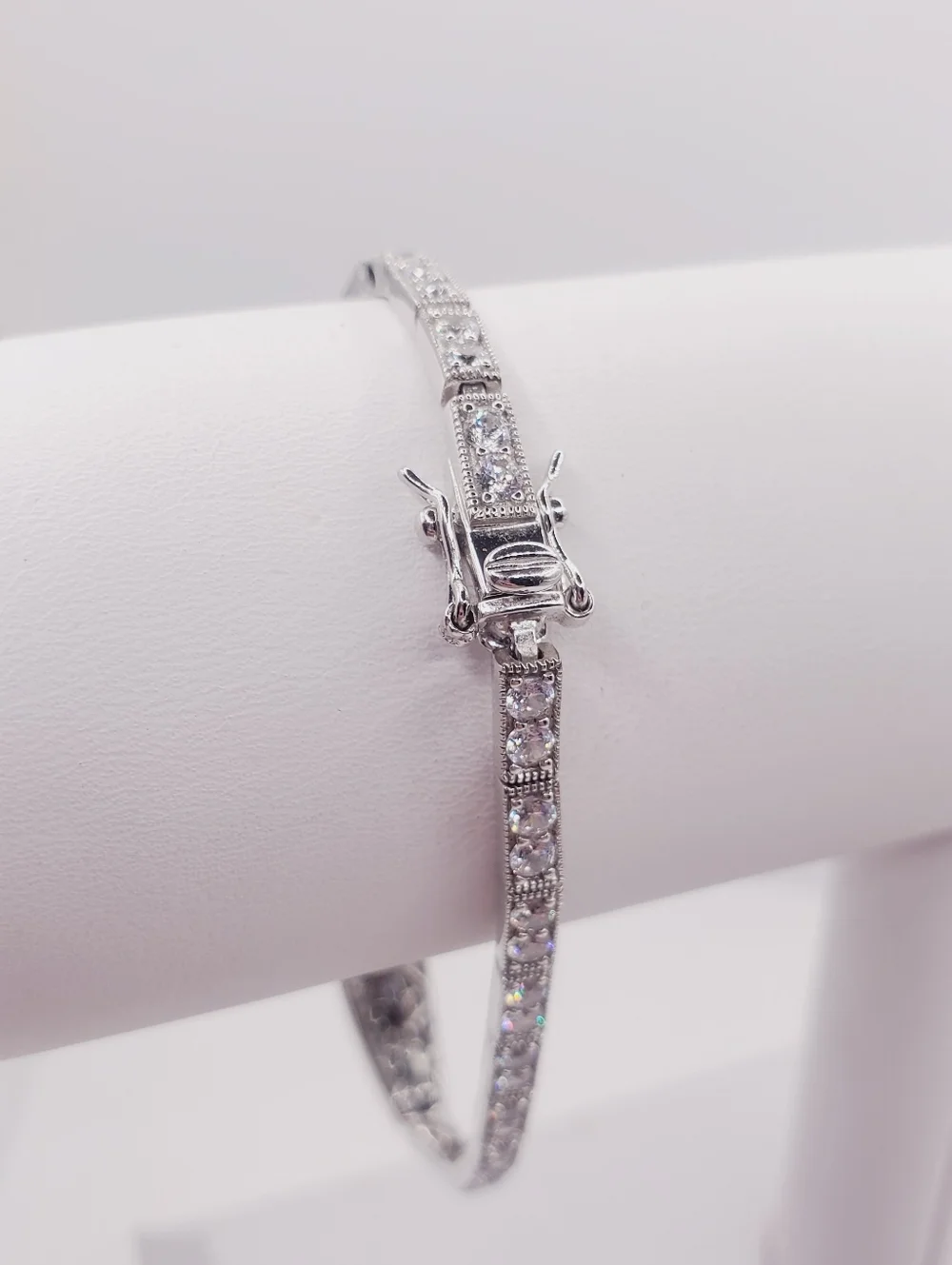925 Sterling Silver Sapphire Blue CZ & Diamond Simulant Bracelet